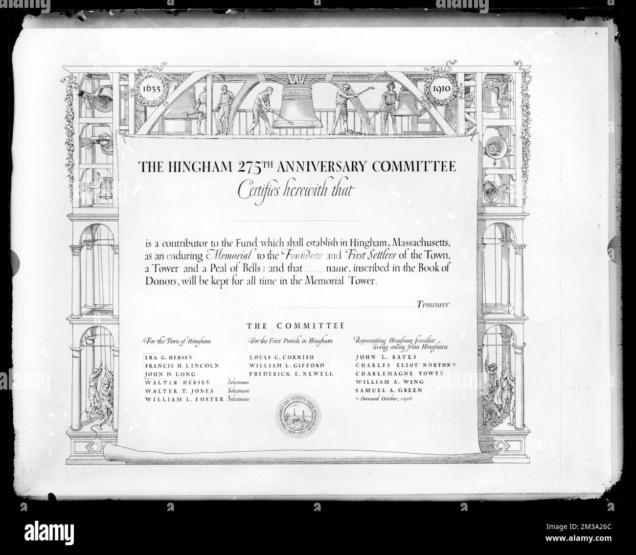 Hingham 275th anniversary contributor certificate , Certificates