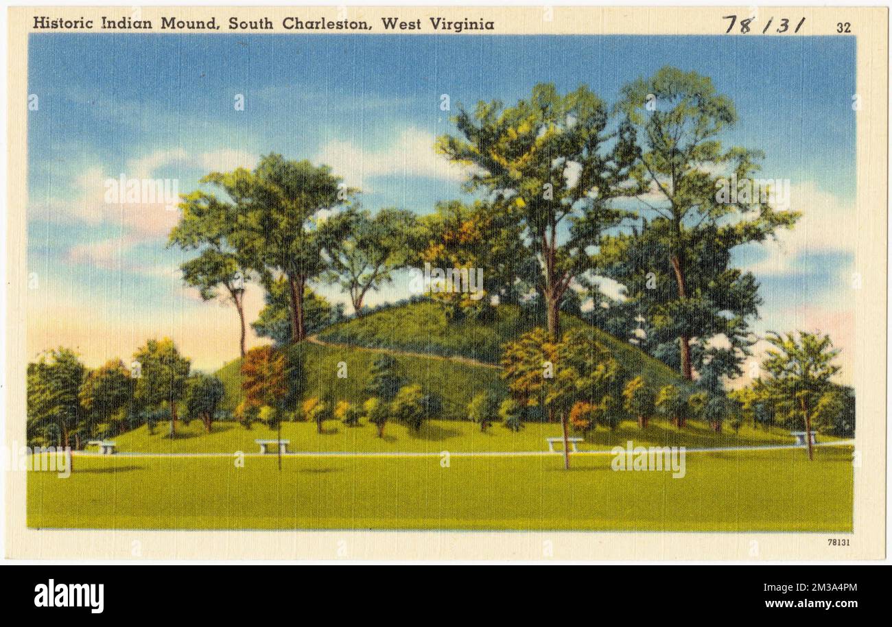 Historic Indian Mound, South Charleston, West Virginia , Historic sites, Tichnor Brothers Collection, postcards of the United States Stock Photo