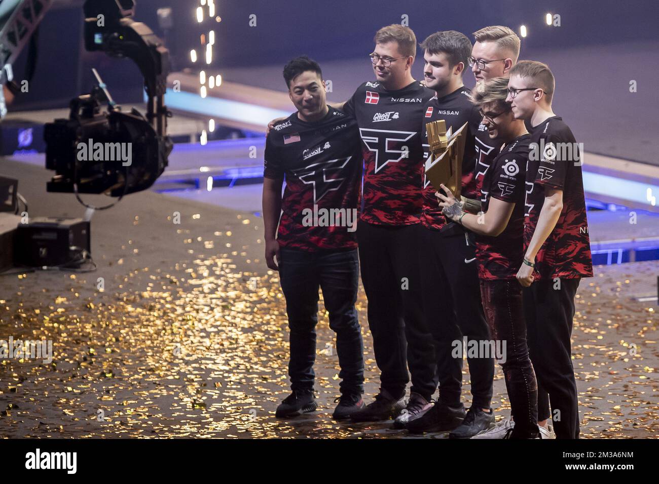 Players of Faze Clan pictured after winning the finals of the World Championship of the Counter-Strike-Global Offensive' first person shooter computer game, Sunday 22 May 2022 in Antwerp. BELGA PHOTO KRISTOF VAN ACCOM Stock Photo
