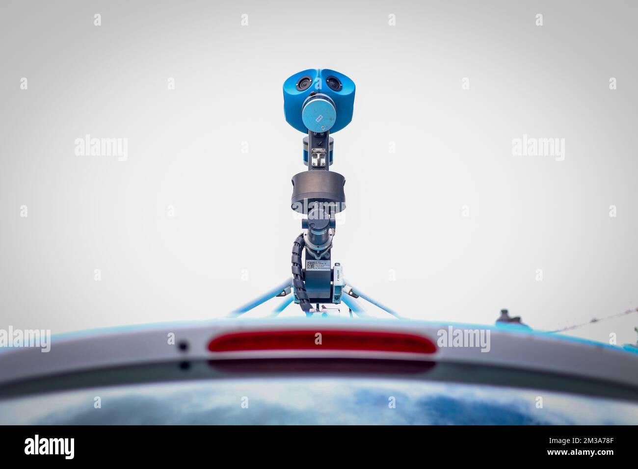 Illustration picture shows the camera equipment on the roof of the Google Street View car, in the city center of Brussels, during a press opportunity on the occasion of the 15th anniversary of the Google Street View platform, Tuesday 24 May 2022. BELGA PHOTO VIRGINIE LEFOUR Stock Photo