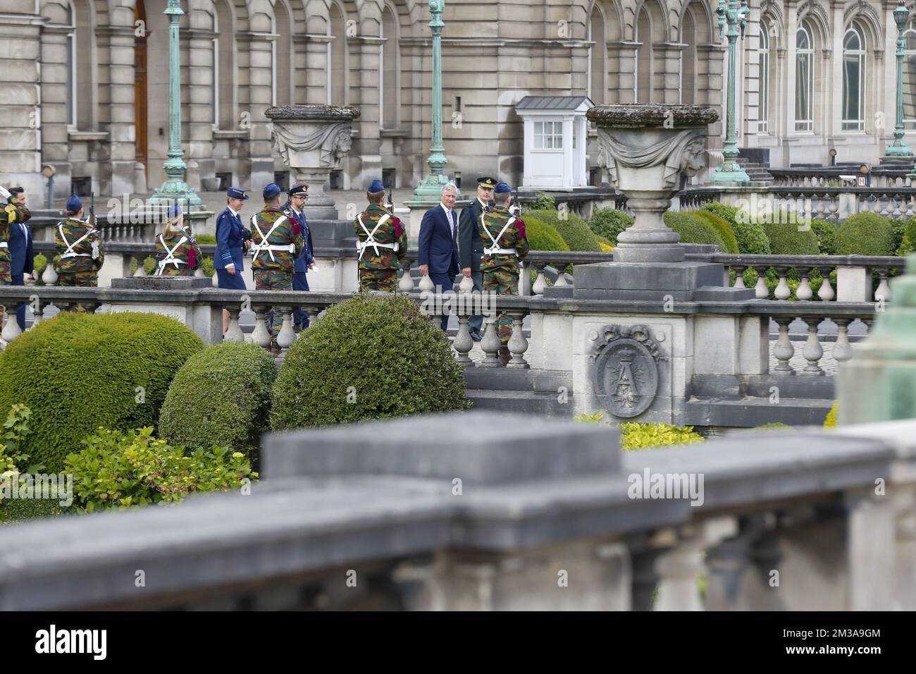 King Philippe - Filip of Belgium (3L) arrives for a ceremony to award the 'Francqui Prize' scientific awards for 2021 and 2022, Wednesday 01 June 2022 in Brussels. The 2021 prize is awarded to ULiege astrologist Michael Gillon, ULiege's Veerle Rots will receive the 2022 one for her Palaeolithic Stone Tool Hafting research. The scientific prize, which is often referred to as the 'Belgian Nobel Prize', is awarded by The Francqui Foundation and is worth 250.000 euros. BELGA PHOTO NICOLAS MAETERLINCK Stock Photo