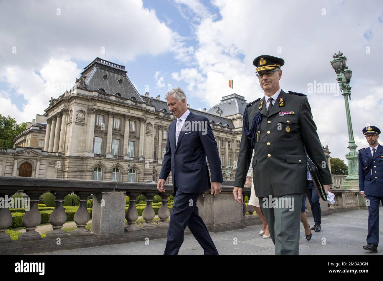 King Philippe - Filip of Belgium (L) arrives for a ceremony to award the 'Francqui Prize' scientific awards for 2021 and 2022, Wednesday 01 June 2022 in Brussels. The 2021 prize is awarded to ULiege astrologist Michael Gillon, ULiege's Veerle Rots will receive the 2022 one for her Palaeolithic Stone Tool Hafting research. The scientific prize, which is often referred to as the 'Belgian Nobel Prize', is awarded by The Francqui Foundation and is worth 250.000 euros. BELGA PHOTO NICOLAS MAETERLINCK Stock Photo