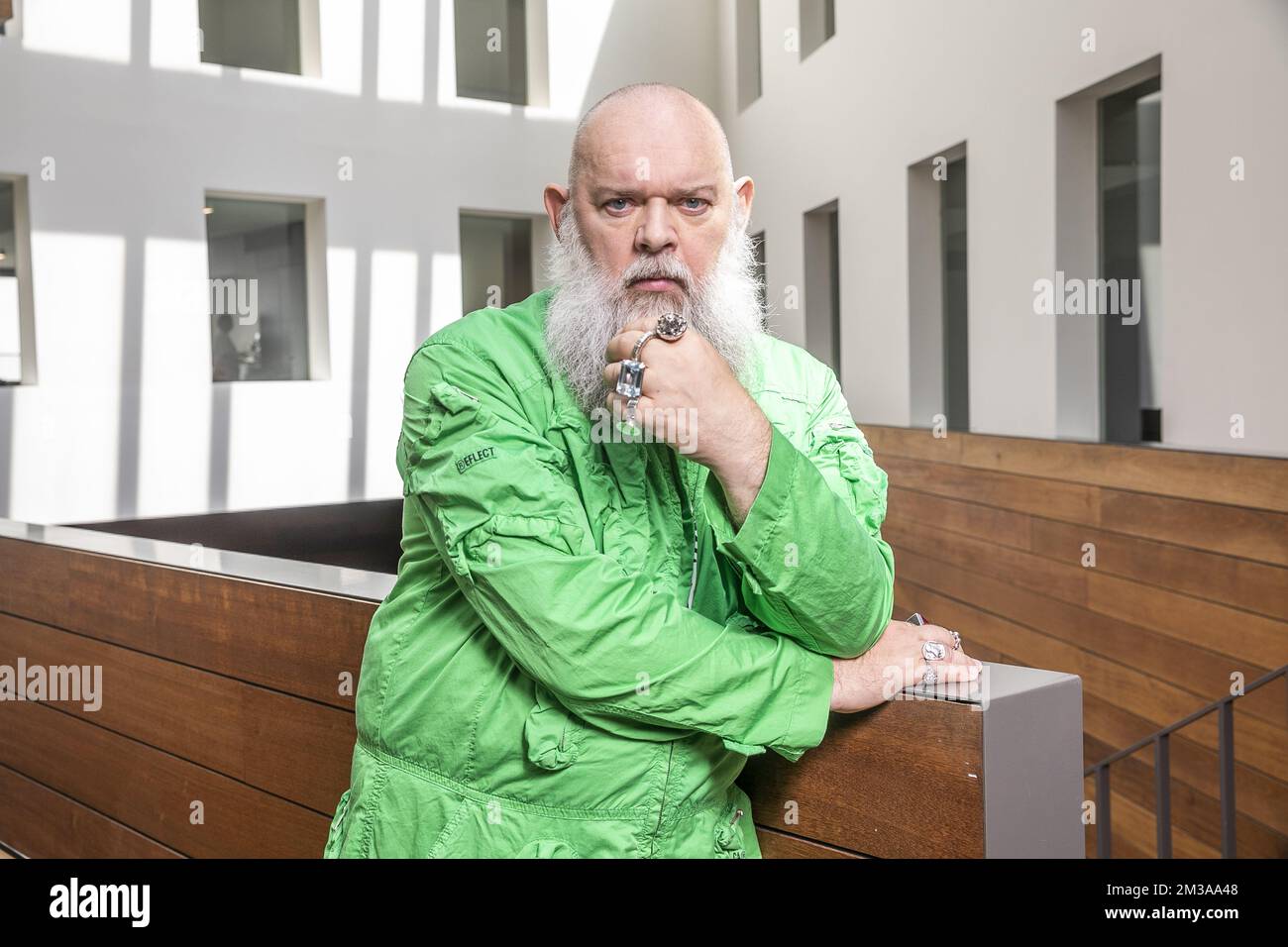 Walter Van Beirendonck, Belgian fashion designer and head of the fashion department of the Royal Academy of Fine Arts Antwerp, poses for the photographer in Antwerp on Friday 03 June 2022. BELGA PHOTO HATIM KAGHAT Stock Photo