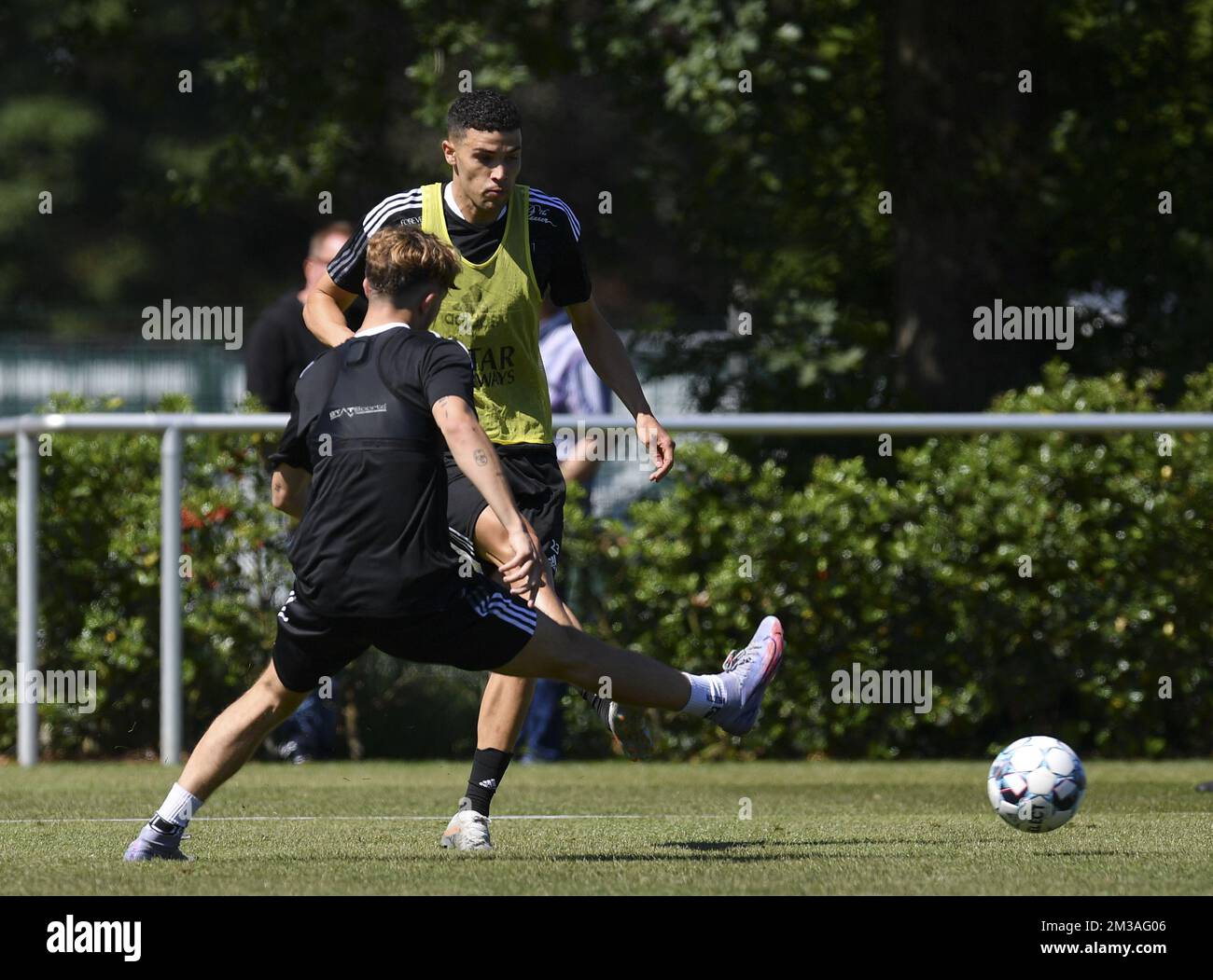 Eupen's new player Isaac Christie-Davies fights for the ball during a training session ahead of the 2022-2023 season, of Belgian first division soccer team KAS Eupen, Tuesday 14 June 2022 in Eupen. BELGA PHOTO JOHN THYS Stock Photo