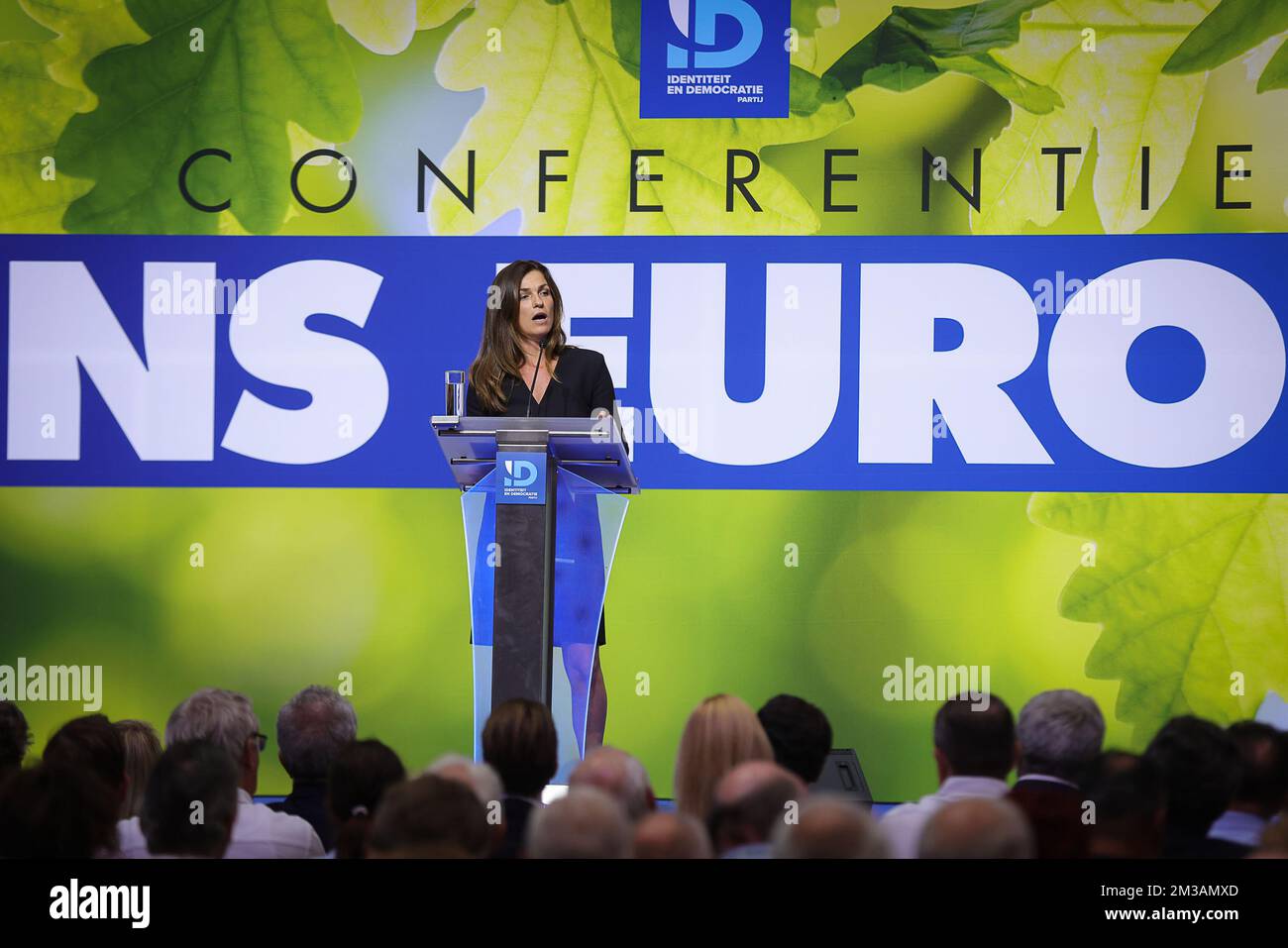 Judit Varga pictured during a meeting called Ons Europa organised by Identiteit en Democratie (ID), the European party which include Belgian Vlaams Belang, French Rassemblement National, in Antwerp, on the day of the start of an European top, Thursday 23 June 2022. BELGA PHOTO JAMES ARTHUR GEKIERE Stock Photo