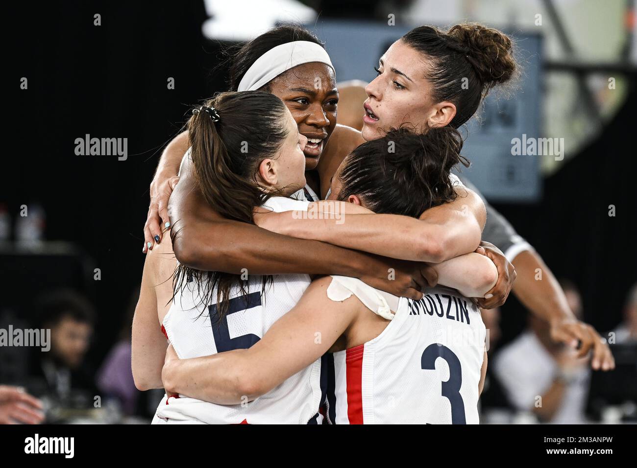 French Myriam Djekoundade and French Laetitia Guapo celebrate after