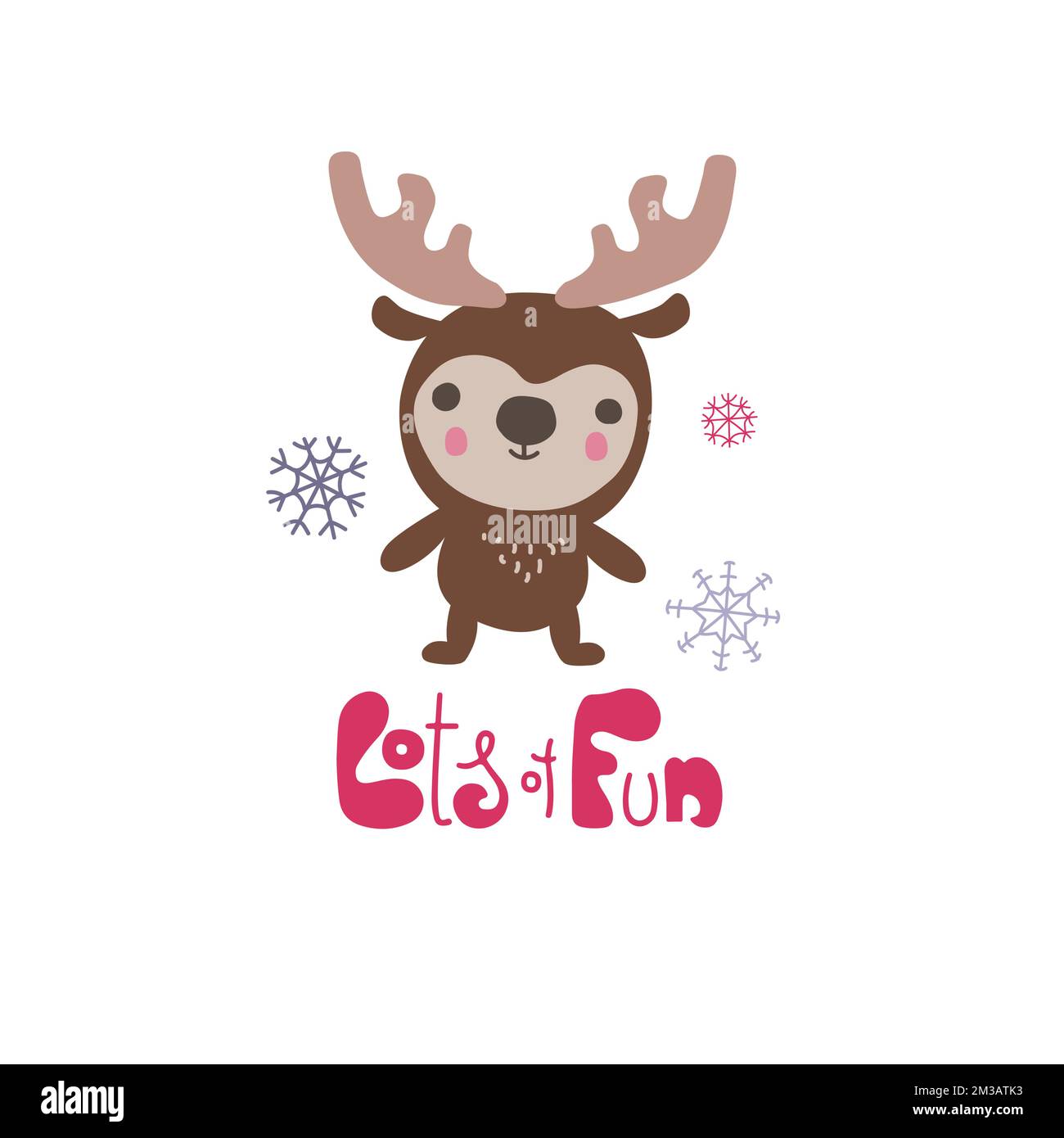 Cute Reindeer with hand drawn lettering Lots of fun. Doodle kawaii