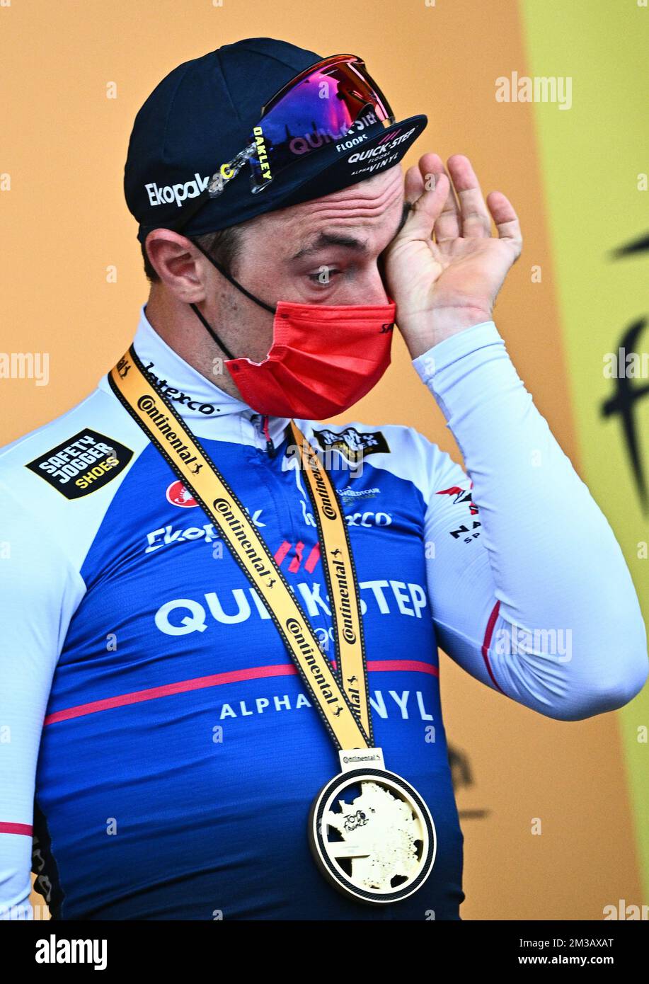 Belgian Yves Lampaert of Quick Step Alpha Vinyl celebrates on the
