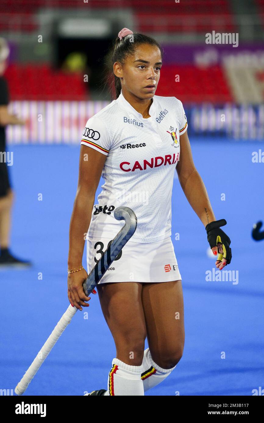 Belgium s Ambre Ballenghien looks dejected after a hockey match