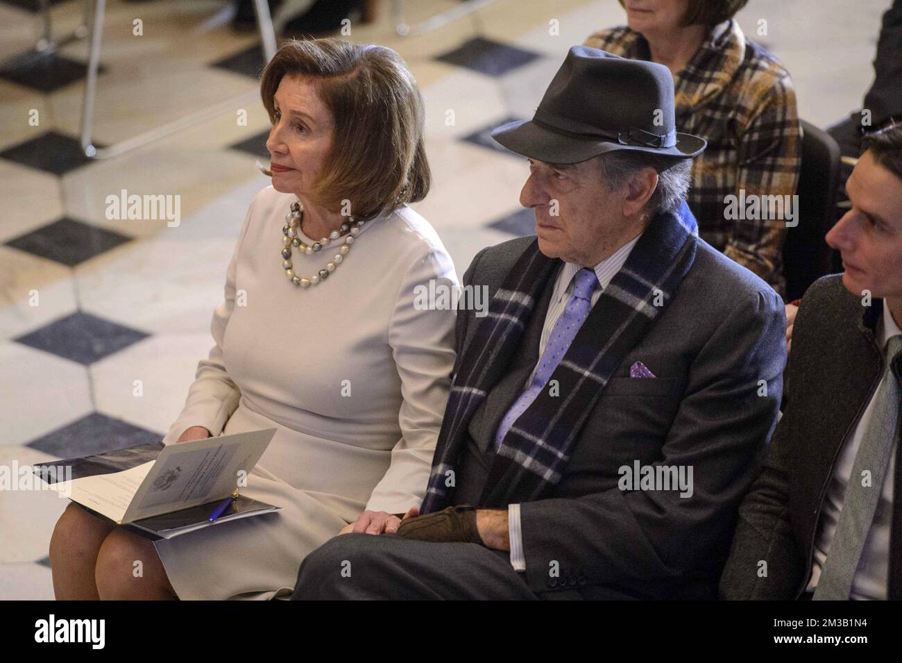Washington, United States. 14th Dec, 2022. Speaker of the House Nancy Pelosi, D-CA, and her husband, Paul Pelosi, look on during her portrait unveiling ceremony in Statuary Hall at the U.S. Capitol in Washington, DC on Wednesday, December 14, 2022. Pelosi is the first female speaker of the house. Photo by Bonnie Cash/UPI Credit: UPI/Alamy Live News Stock Photo