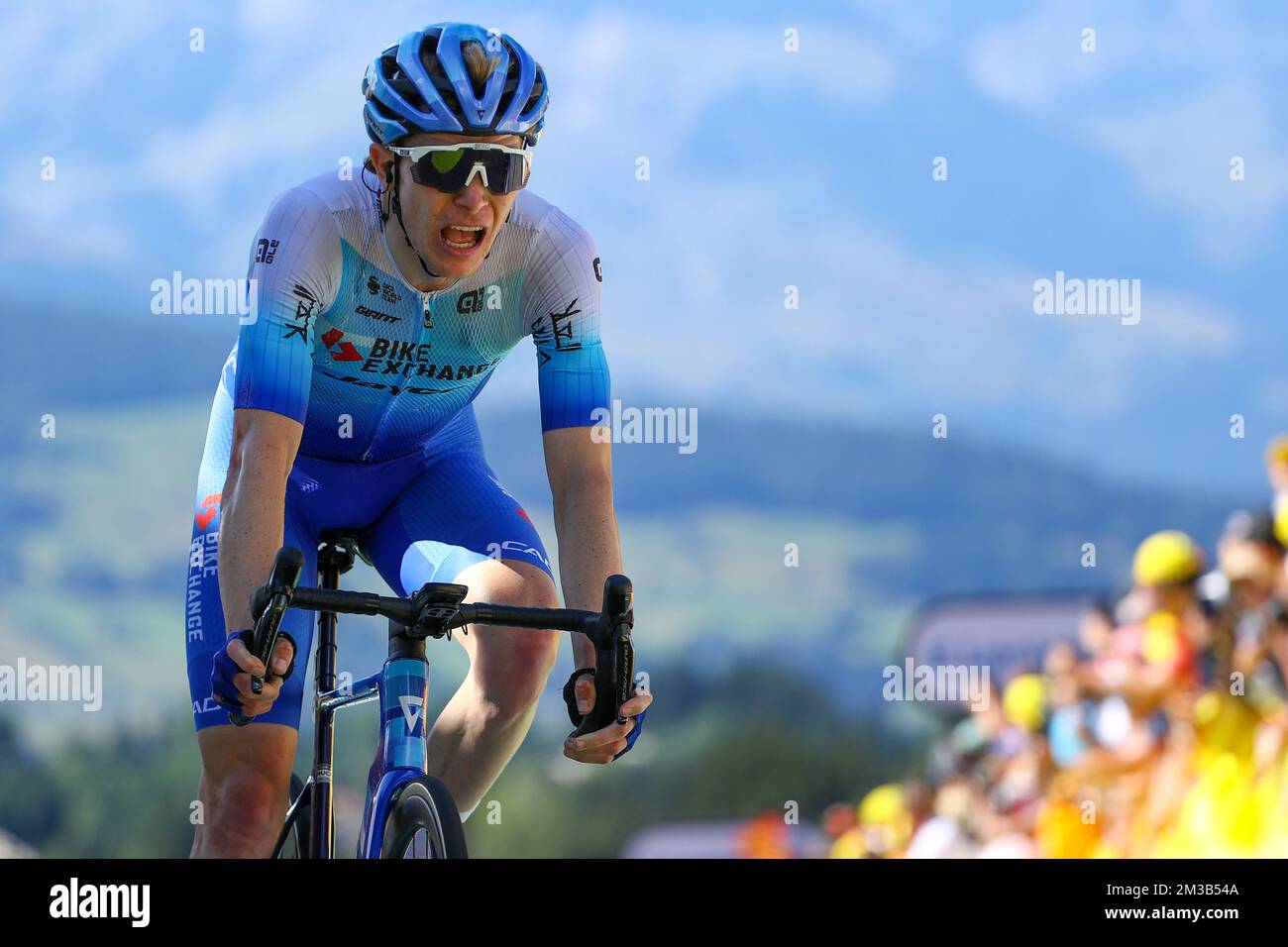 Australian Nick Schultz of BikeExchange-Jayco pictured in action during stage ten of the Tour de France cycling race, a 148km race from Morzine les Portes du Soleil to Megeve, France, on Tuesday 12 July 2022. This year's Tour de France takes place from 01 to 24 July 2022. BELGA PHOTO DAVID PINTENS - UK OUT Stock Photo