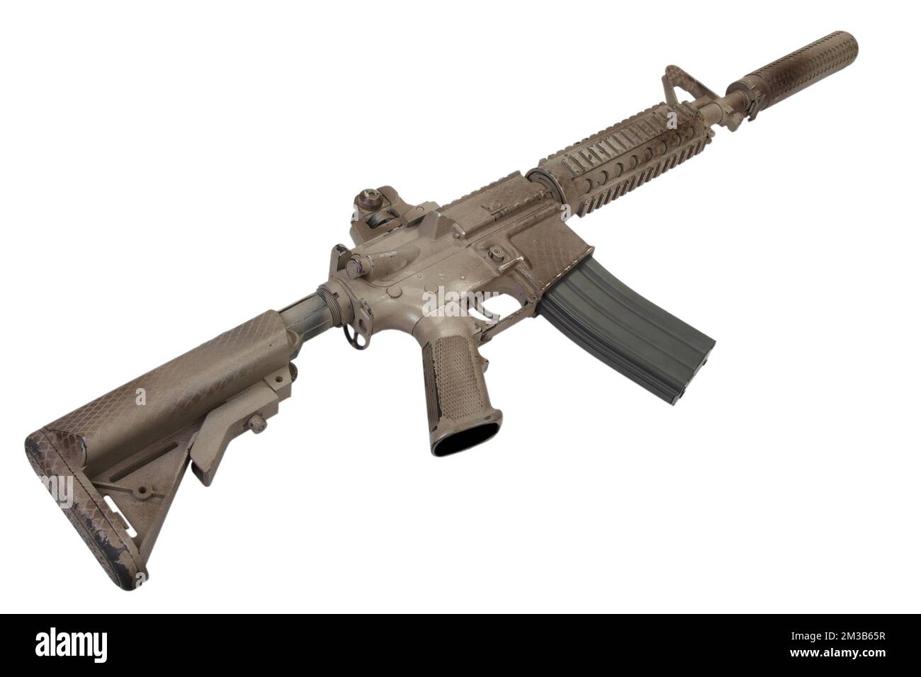 Special forces rifle M4 with suppressor isolated on a white background