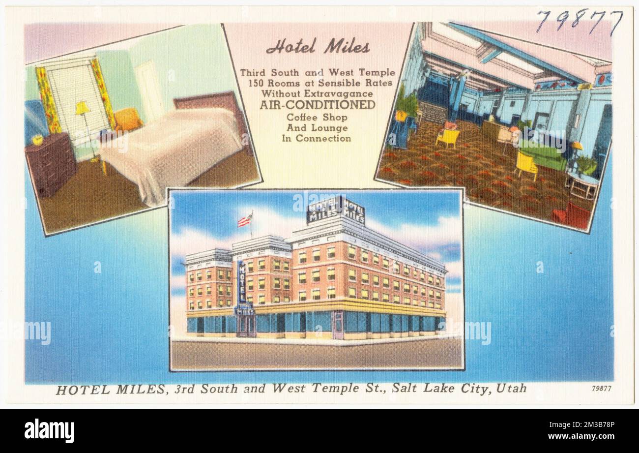 Hotel Miles, 3rd South and West Temple St., Salt Lake City, Utah , Hotels, Tichnor Brothers Collection, postcards of the United States Stock Photo