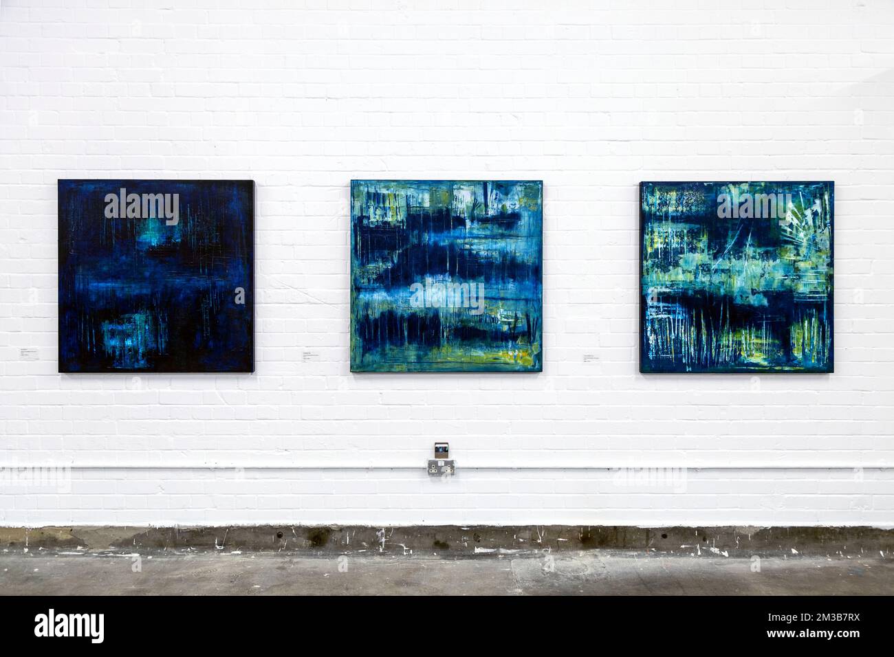 Abstract paintings at the Free Range Show 2019 at the Old Truman Brewery, Brick Lane, London, UK Stock Photo