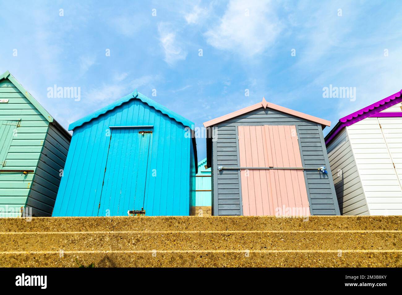 Beach Huts in Felixstowe, Suffolk, UK Stock Photo