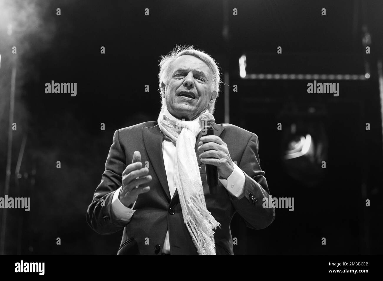 Illustration picture shows singer Salvatore Adamo pictured during the concert and fireworks 'Belgium Celebrates - Belgie viert feest - La Belgique fait la fete' event, at the Parc du Cinquantenaire - Jubelpark, the evening of the Belgian National Day, in Brussels, Thursday 21 July 2022. BELGA PHOTO HATIM KAGHAT Stock Photo