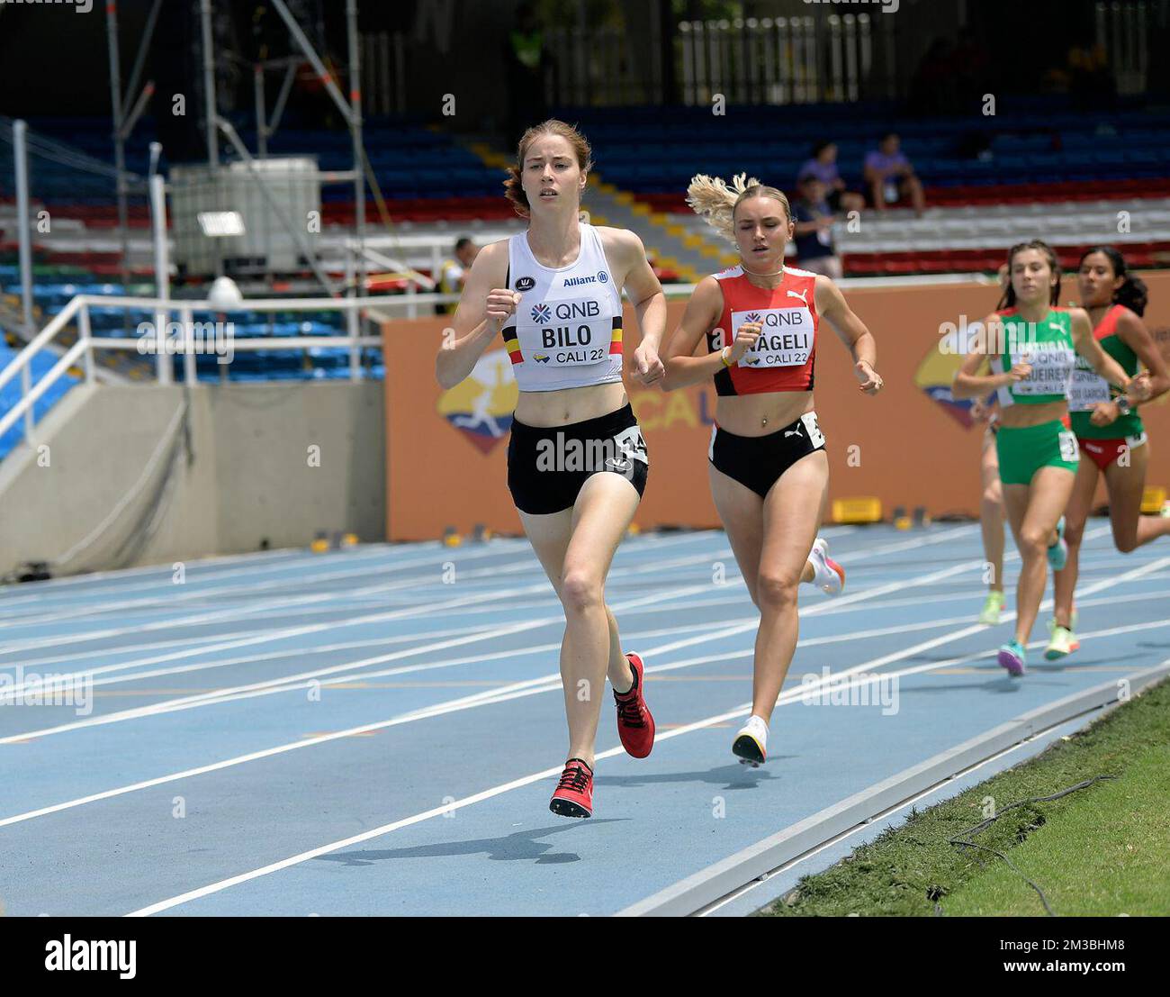 Belgian Marie Bilo pictured in action during the heats of the women's 1500m event, at the 'World Athletics' World Junior Athletics Championships, on Thursday 04 August 2022 in Cali, Columbia. The World U20 Championships take place from August 1st until August 6th 2022. BELGA PHOTO THOMAS WINDESTAM Stock Photo