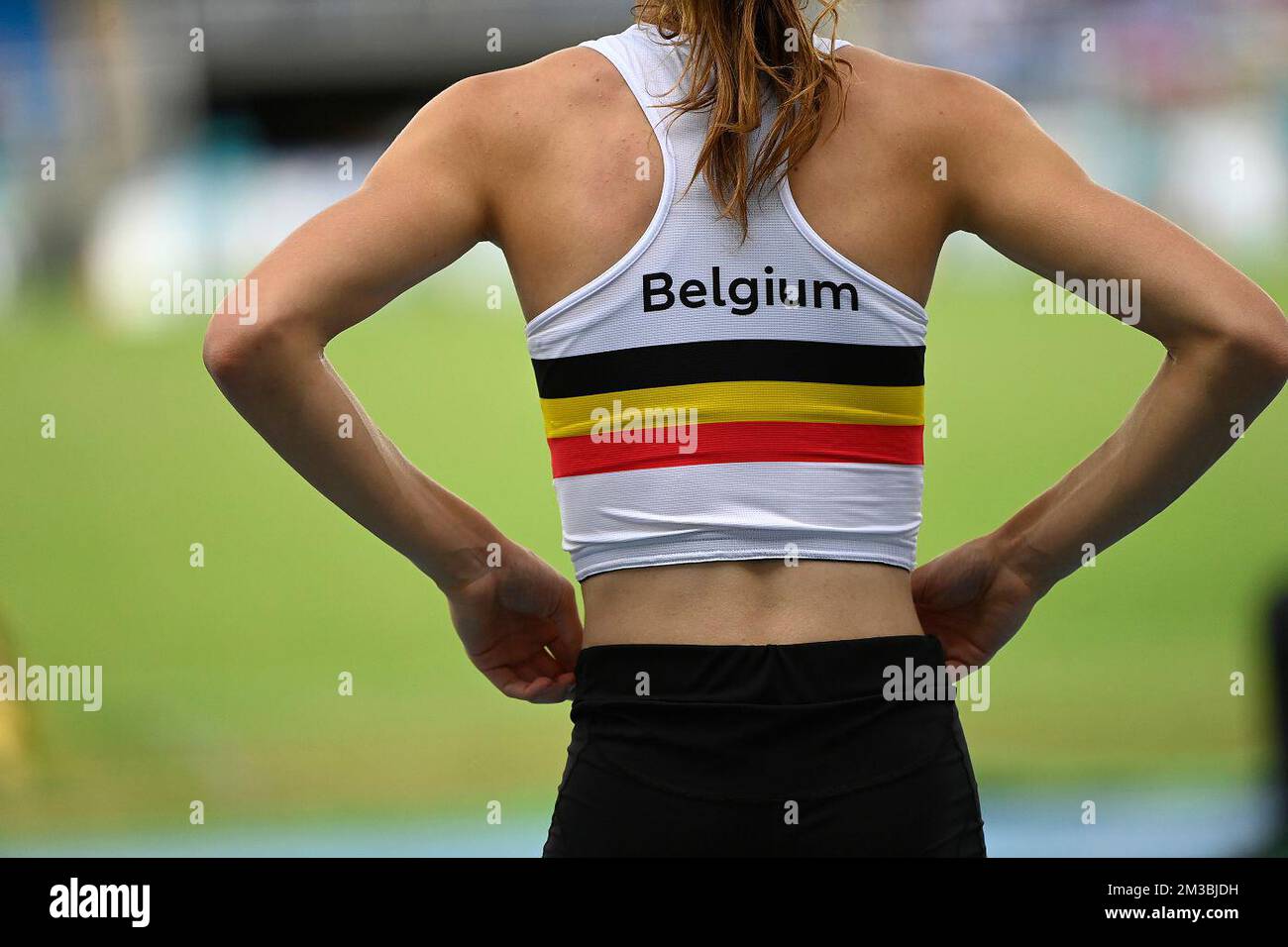 Belgian Merel Maes pictured in action during the high jump event, at the 'World Athletics' World Junior Athletics Championships, on Saturday 06 August 2022 in Cali, Columbia. The World U20 Championships take place from August 1st until August 6th 2022. BELGA PHOTO THOMAS WINDESTAM Stock Photo