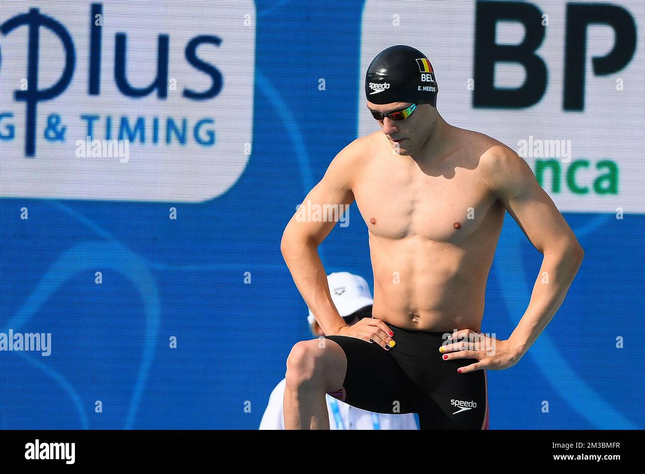 Belgian Elias Meeus pictured at the men's 100m Freestyle event at the