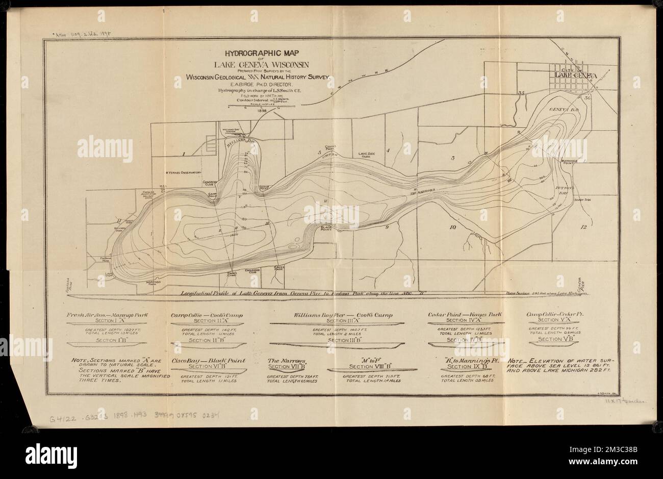 Hydrographic map of Lake Geneva, Wisconsin , Hydrology, Wisconsin, Geneva, Lake Walworth County