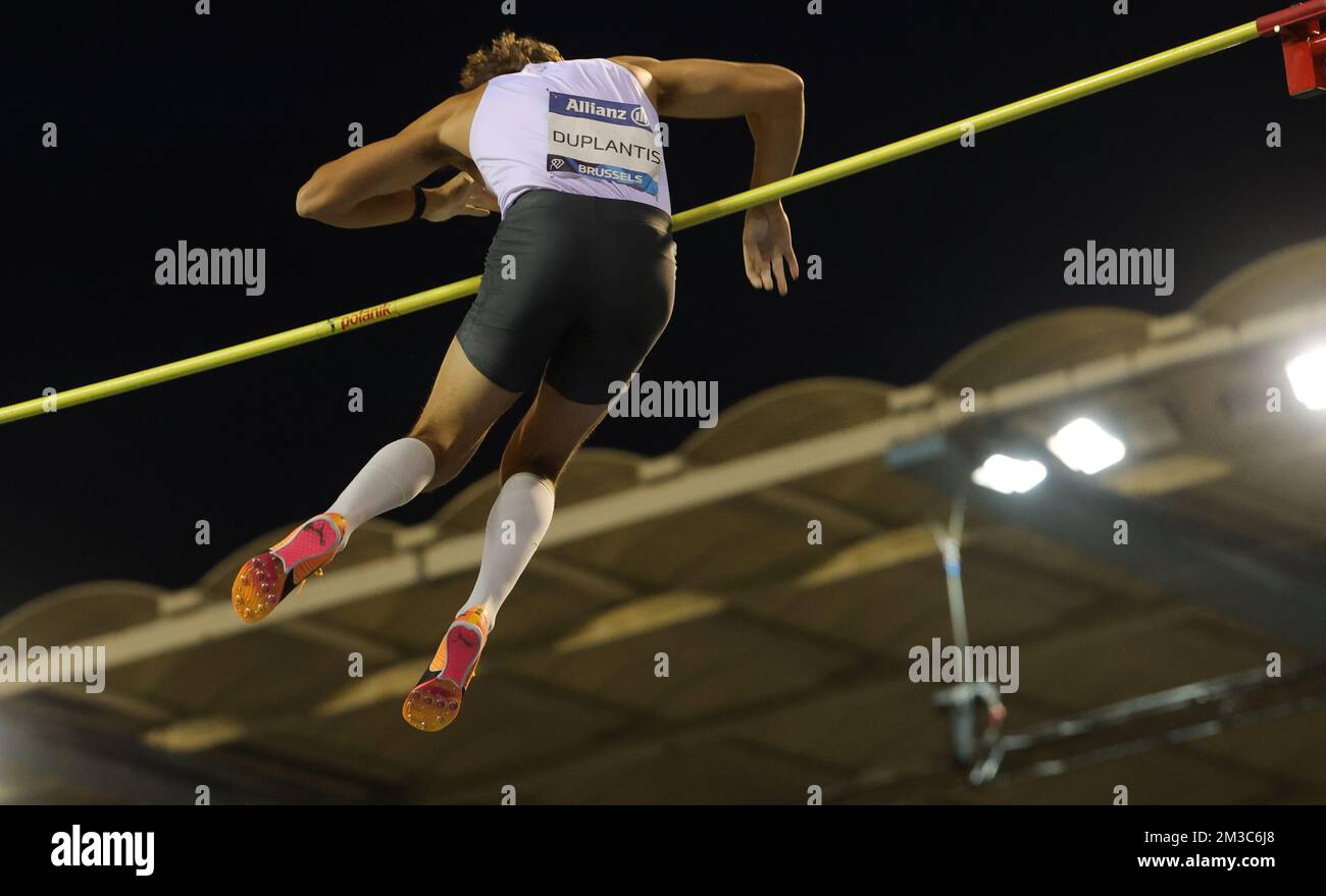 Swedish pole vaulter Armand Mondo Duplantis misses the vault during the