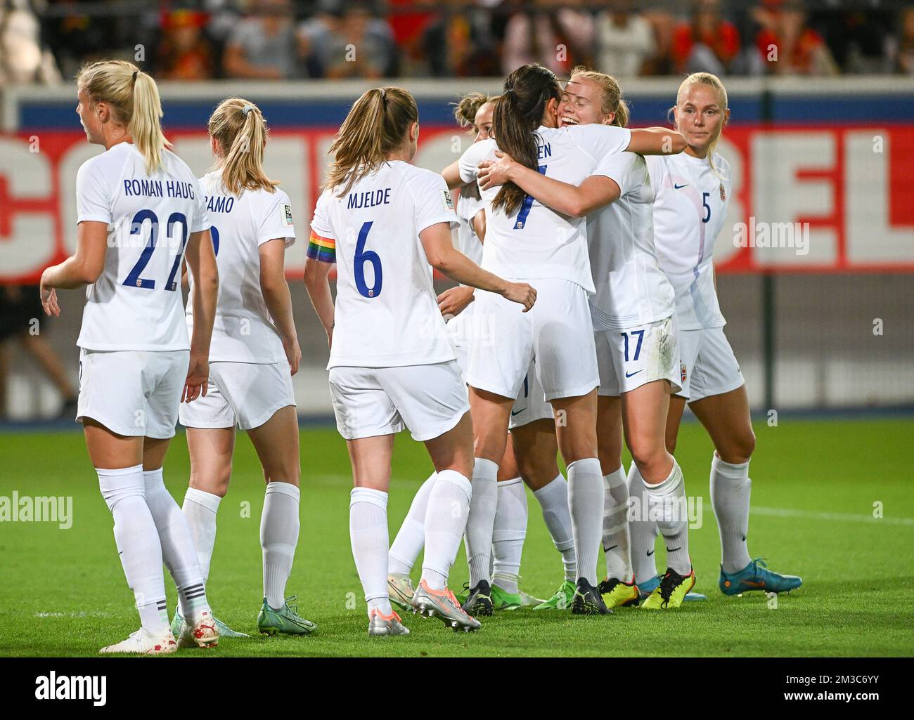 Norway's players celebrate after winning the match between Belgium's ...