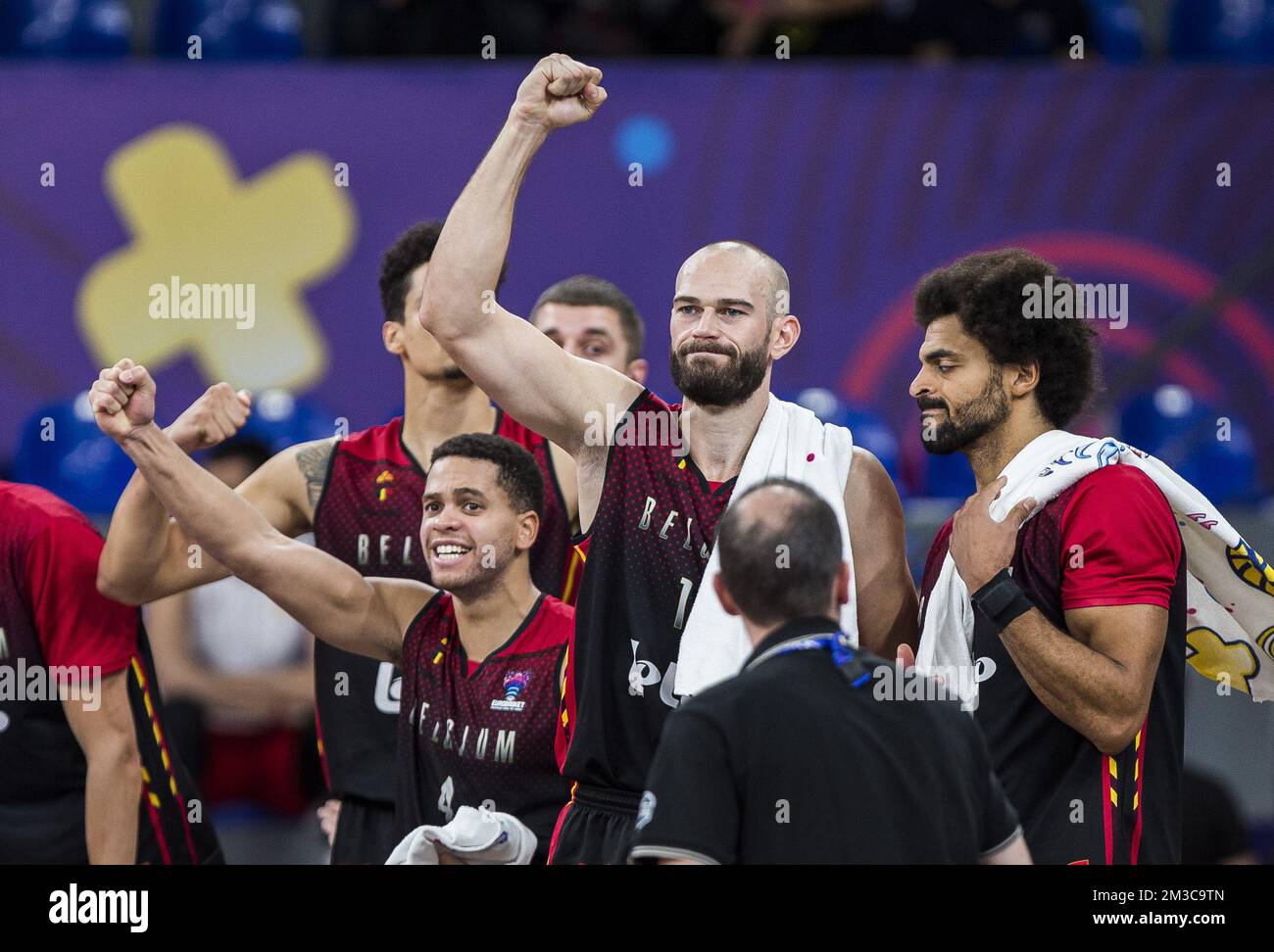 Pierre-Antoine Gillet of Belgium, Emmanuel Lecomte of Belgium, Jean-Marc  Mwema of Belgium pictured during a basketball match between Bulgaria and  the Belgian Lions, Wednesday 07 September 2022, in Tbilisi, Georgia, game  5/5