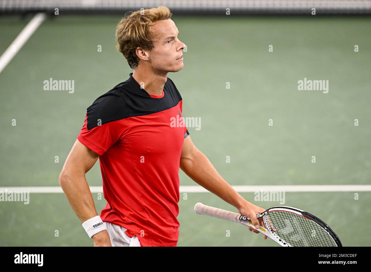 Belgian Michael Geerts pictured during a training session of the Belgian team ahead of the group stage of the 2022 Davis Cup finals, Monday 12 September 2022, in Hamburg, Germany