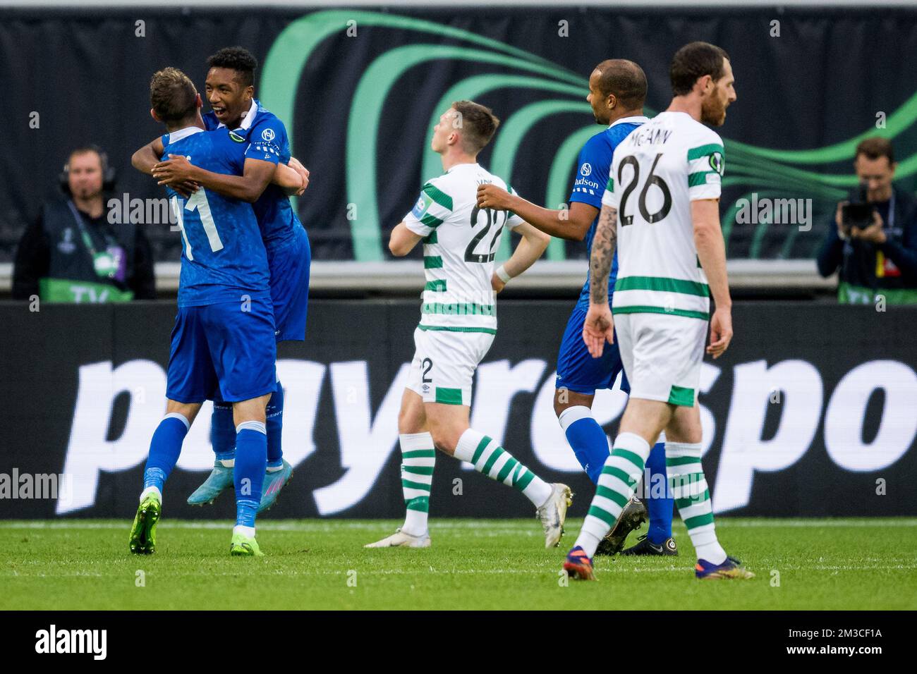 Gent's Hugo Cuypers celebrates after scoring during a soccer match between Belgian KAA Gent and Irish Shamrock Rovers F.C., Thursday 15 September 2022 in Gent, on day two of the UEFA Europa Conference League group stage. BELGA PHOTO JASPER JACOBS Stock Photo