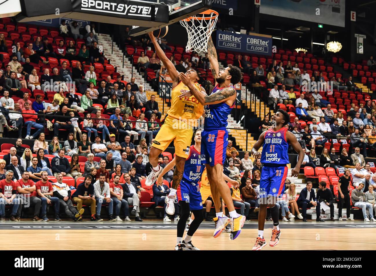 Oostende's Breein Tyree pictured in action during a basketball match  between Belgian BC Oostende and Dutch Heroes Den Bosch, Saturday 17  September 2022 in Oostende, the BNXT Supercup between the Dutch and