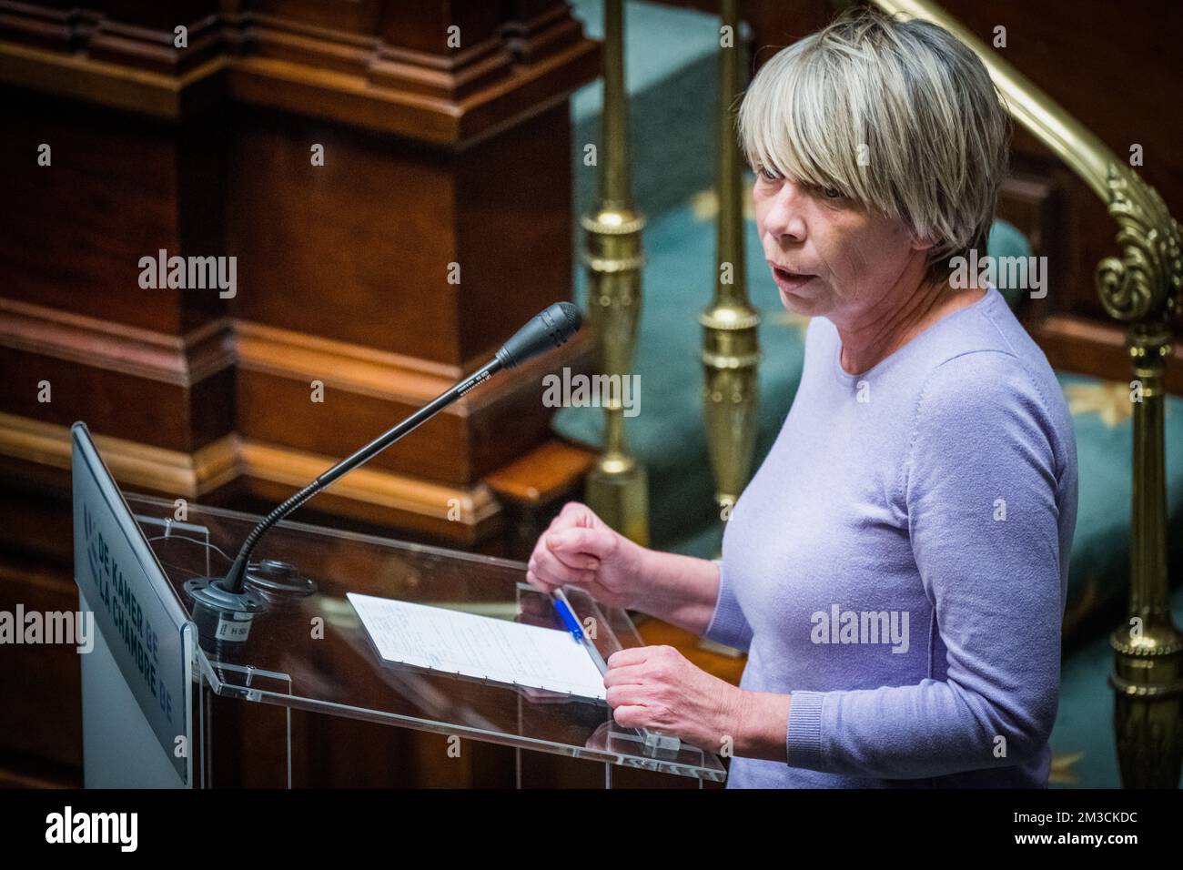 Vooruit's Anja Vanrobaeys pictured during a plenary session of the Chamber at the Federal Parliament in Brussels, Thursday 22 September 2022. BELGA PHOTO JASPER JACOBS Stock Photo