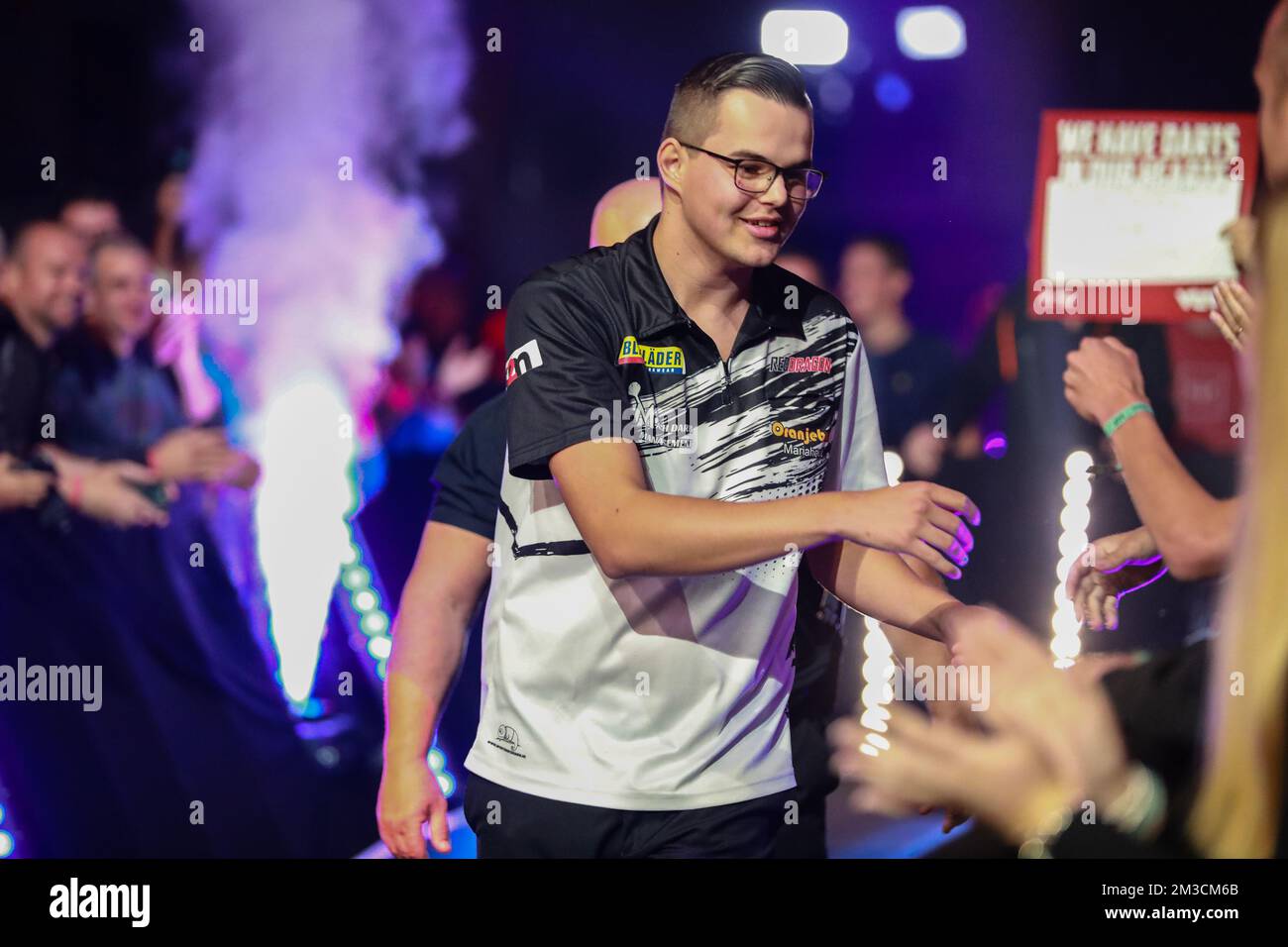 Dutch Gian Van Veen pictured at the first day of the Belgian Darts Open, a  tournament in the European Tour that takes places from September 23 until  September 25 in Wieze, Friday