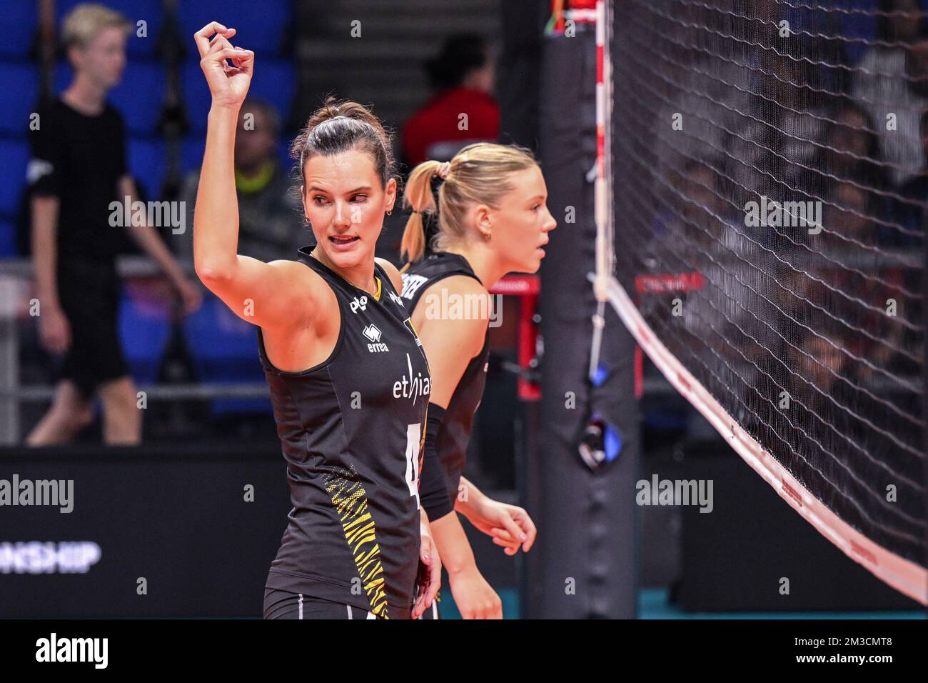 Belgium's Nathalie Lemmens pictured during a volleyball game between Belgian  national women's team the Yellow Tigers and Puerto Rico, Saturday 24  September 2022 in Arnhem during the pool stage (game 1 of