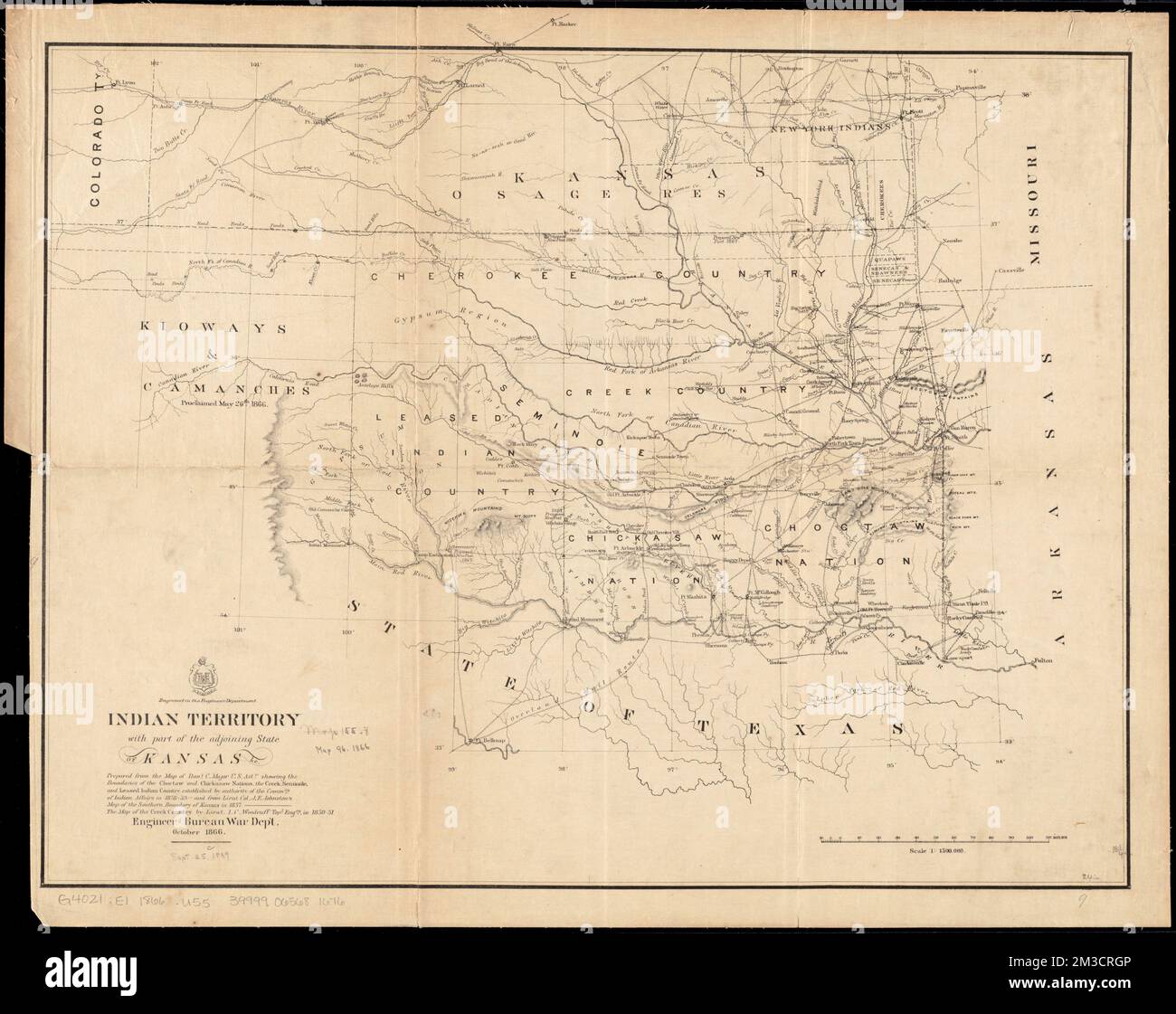 Indian Territory, with part of the adjoining state of Kansas, &c , Indians of North America, Oklahoma, Maps, Oklahoma, Maps, Indian Territory, Maps Norman B. Leventhal Map Center Collection Stock Photo