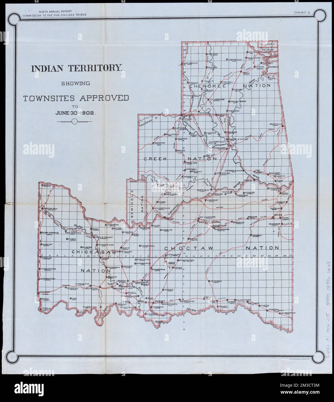 Indian Territory showing townsites approved to June 30-1902 , Indian Territory, Maps, Oklahoma, Maps, Cities and towns, Indian Territory, Maps, City planning, Indian Territory, Maps, Indian reservations, Oklahoma, Maps Norman B. Leventhal Map Center Collection Stock Photo