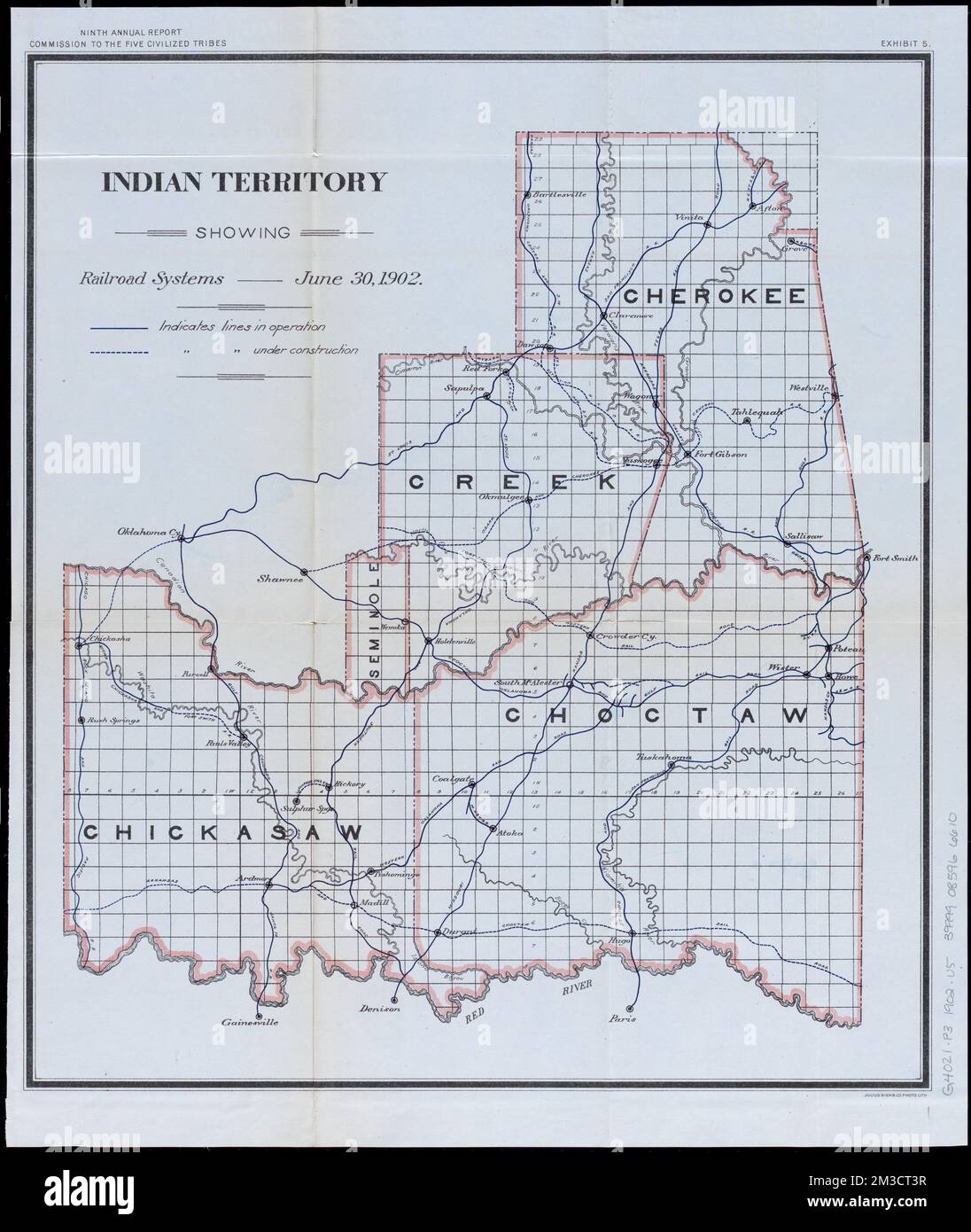 Indian Territory showing railroad systems - June 30, 1902 , Indian Territory, Maps, Oklahoma, Maps, Railroads, Indian Territory, Maps, Railroads, Oklahoma, Maps, Indian reservations, Oklahoma, Maps Norman B. Leventhal Map Center Collection Stock Photo