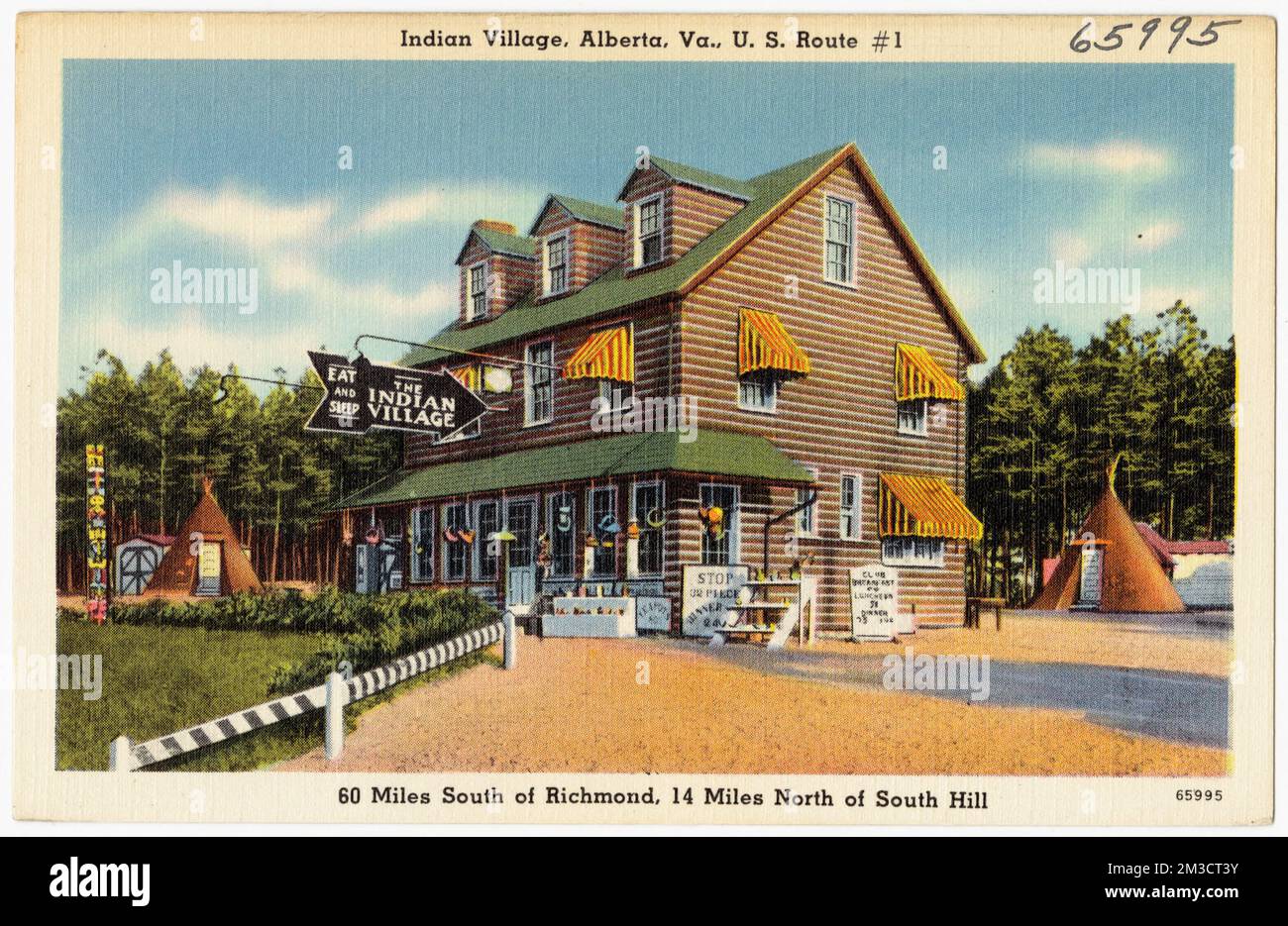 Indian Village, Alberta, Va., U.S. Route #1, 60 miles south of Richmond, 14 miles north of south Hill , Tichnor Brothers Collection, postcards of the United States Stock Photo