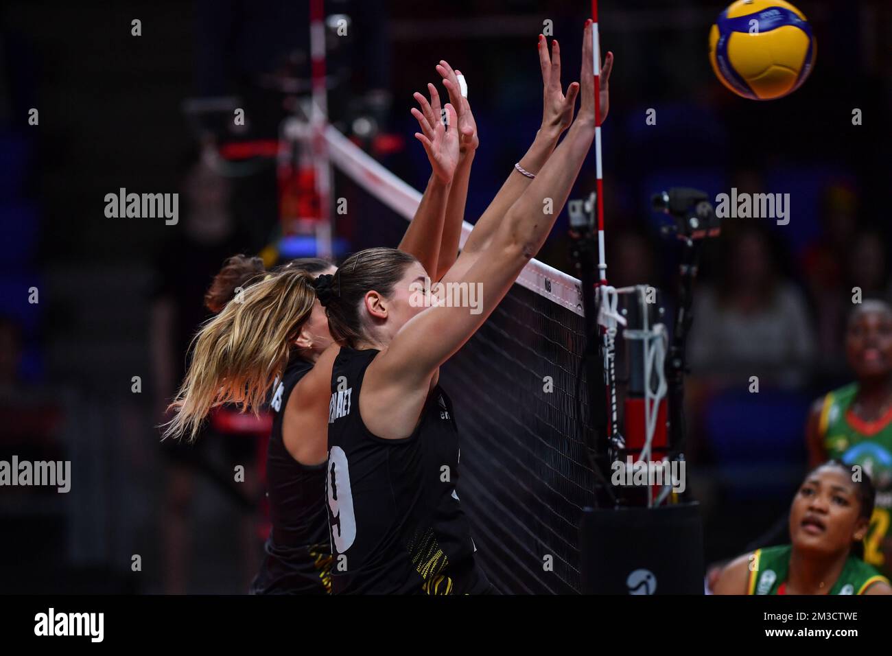 Belgium's Silke Van Avermaet pictured in action during a volleyball game  between Belgian national women's team the Yellow Tigers and Cameroon  national team, Sunday 02 October 2022 in Arnhem during the pool