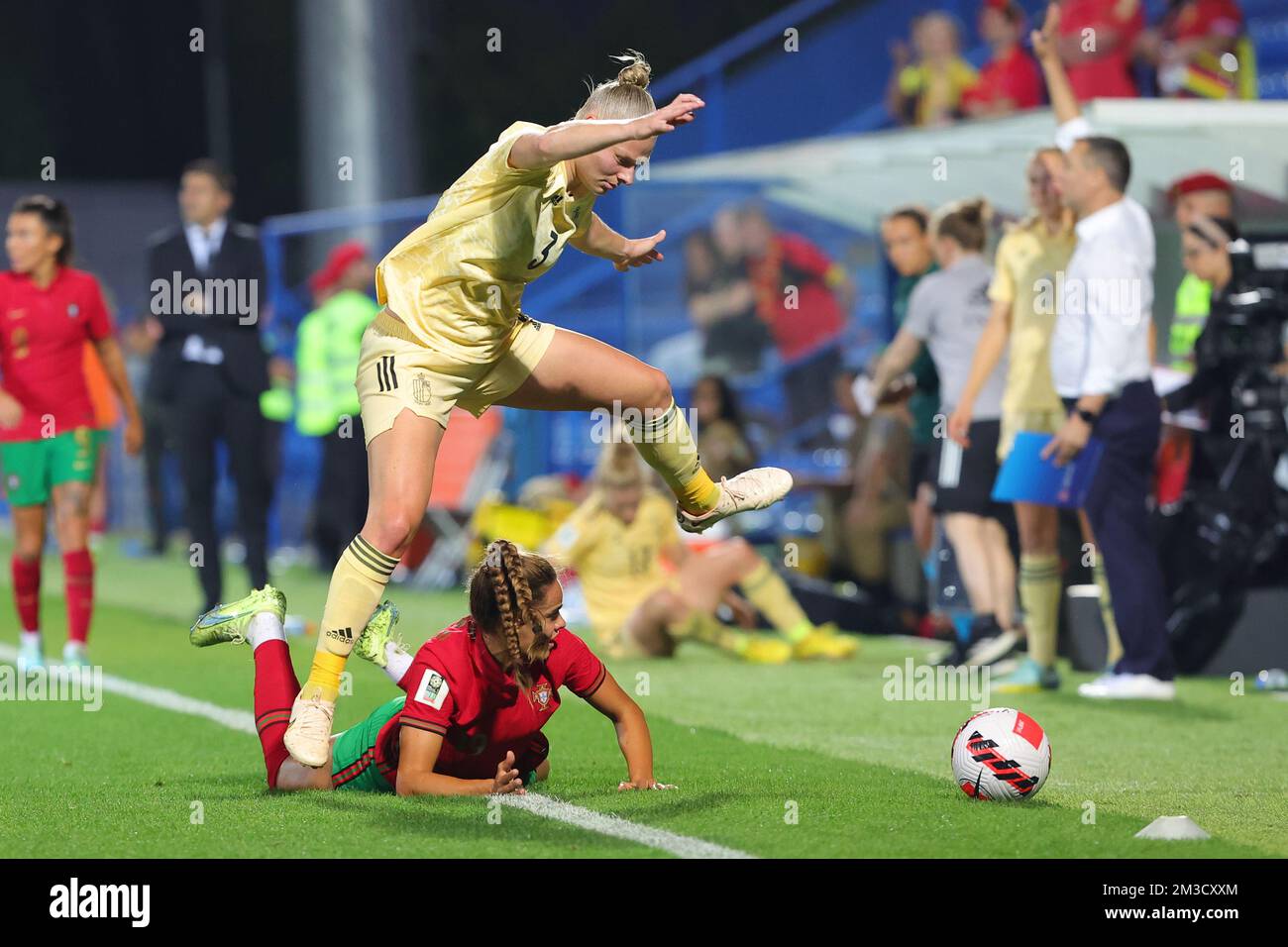 Belgium's Ella Van Kerkhoven pictured in action during a soccer game between Portugal and