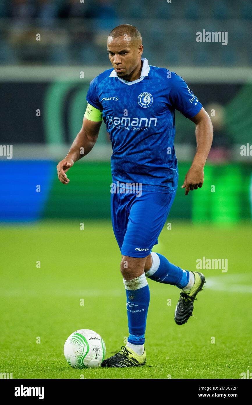 Gent's Vadis Odjidja-Ofoe pictured in action during a soccer match between Belgian KAA Gent and Swedish Djurgardens IF, Thursday 06 October 2022 in Gent, on day three of the UEFA Europa Conference League group stage. BELGA PHOTO JASPER JACOBS Stock Photo