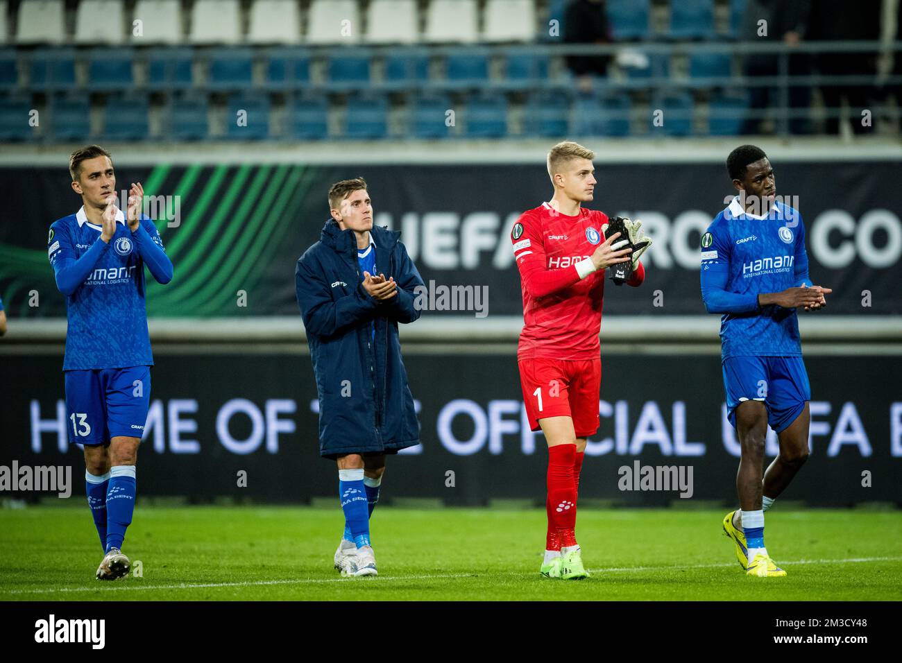 Gent's players look dejected after losing a soccer match between Belgian KAA Gent and Swedish Djurgardens IF, Thursday 06 October 2022 in Gent, on day three of the UEFA Europa Conference League group stage. BELGA PHOTO JASPER JACOBS Stock Photo