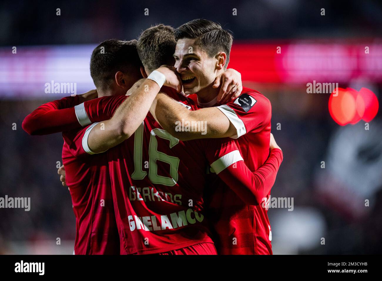 Antwerp's Pieter Gerkens celebrates after scoring during a soccer match between Royal Antwerp FC RAFC and Sint-Truiden STVV, Friday 07 October 2022 in Antwerp, a match on day 11 of the 2022-2023 'Jupiler Pro League' first division of the Belgian championship. BELGA PHOTO JASPER JACOBS Stock Photo