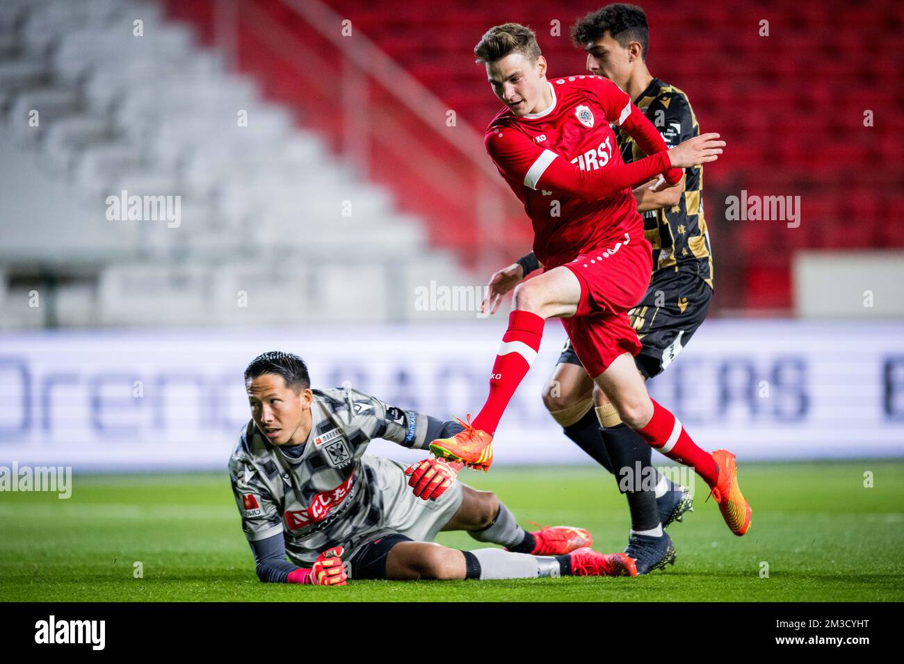 Antwerp's Pieter Gerkens scores a goal during a soccer match between Royal Antwerp FC RAFC and Sint-Truiden STVV, Friday 07 October 2022 in Antwerp, a match on day 11 of the 2022-2023 'Jupiler Pro League' first division of the Belgian championship. BELGA PHOTO JASPER JACOBS Stock Photo