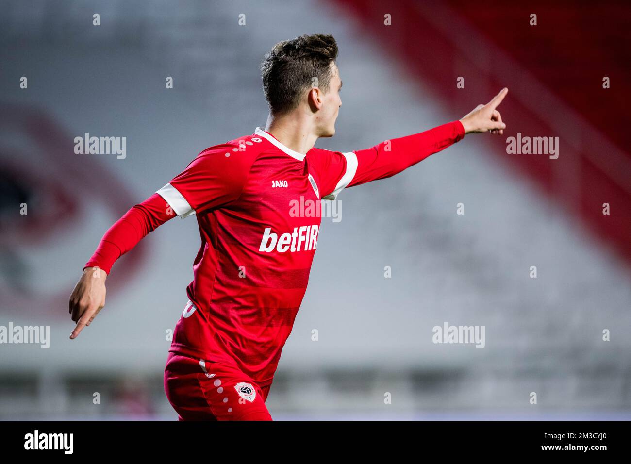 Antwerp's Pieter Gerkens celebrates after scoring during a soccer match between Royal Antwerp FC RAFC and Sint-Truiden STVV, Friday 07 October 2022 in Antwerp, a match on day 11 of the 2022-2023 'Jupiler Pro League' first division of the Belgian championship. BELGA PHOTO JASPER JACOBS Stock Photo