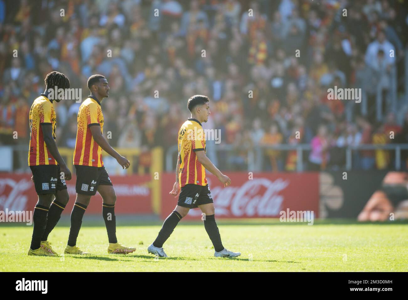 Mechelen's players are pictured after a soccer match between KV Mechelen and RSC Anderlecht, Sunday 09 October 2022 in Mechelen, on day 11 of the 2022-2023 'Jupiler Pro League' first division of the Belgian championship. BELGA PHOTO JASPER JACOBS Stock Photo
