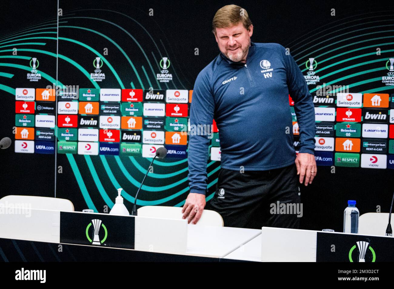 Gent's head coach Hein Vanhaezebrouck pictured during a press conference of Belgian soccer team KAA Gent, Wednesday 12 October 2022 in Johanneshov, Stockholm, Sweden, in preparation of tomorrow's game against Swedish team Djurgardens IF on day four of the Uefa Europa Conference League group stage. BELGA PHOTO JASPER JACOBS Stock Photo