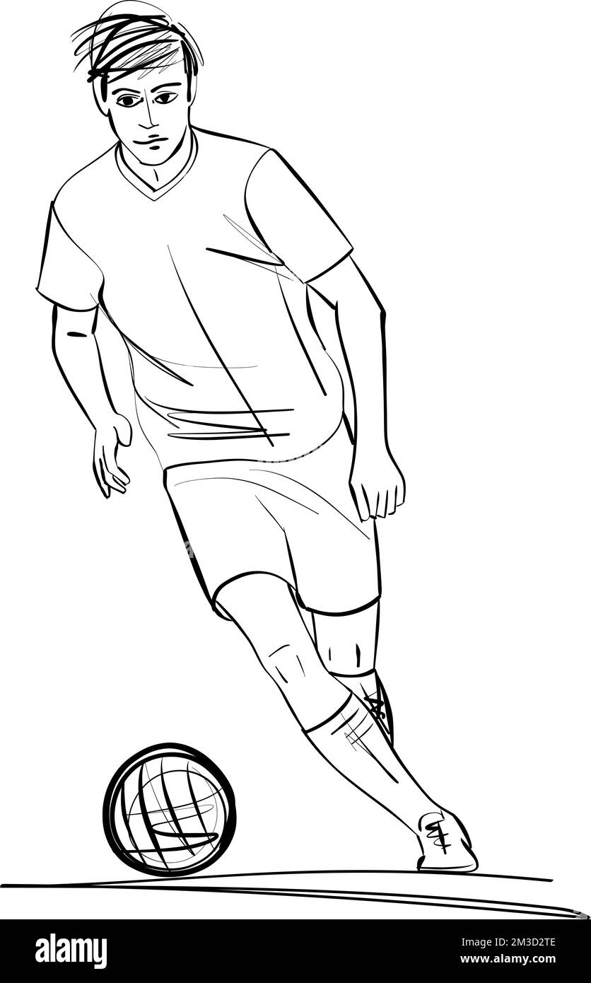 Soccer or football Player Sketch - Soccer player kicks the ball. Vector