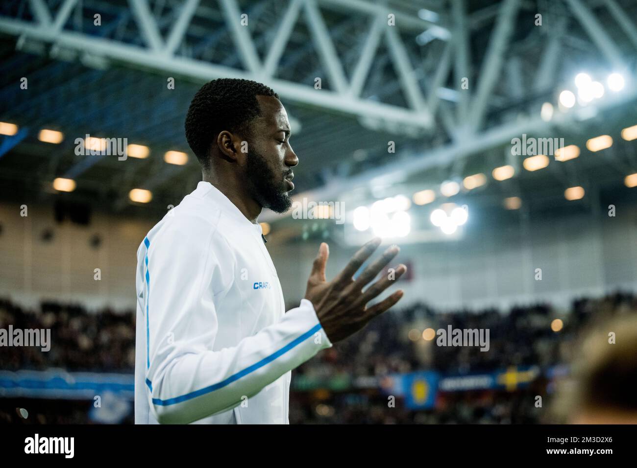 Gent's Elisha Owusu pictured at the start of a soccer match between Swedish Djurgardens IF and Belgian KAA Gent, Thursday 13 October 2022 in Stockholm, Sweden , on day four of the UEFA Europa Conference League group stage. BELGA PHOTO JASPER JACOBS Stock Photo