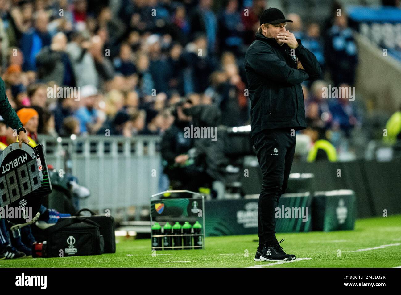 Gent's head coach Hein Vanhaezebrouck reacts during a soccer match between Swedish Djurgardens IF and Belgian KAA Gent, Thursday 13 October 2022 in Stockholm, Sweden , on day four of the UEFA Europa Conference League group stage. BELGA PHOTO JASPER JACOBS Stock Photo