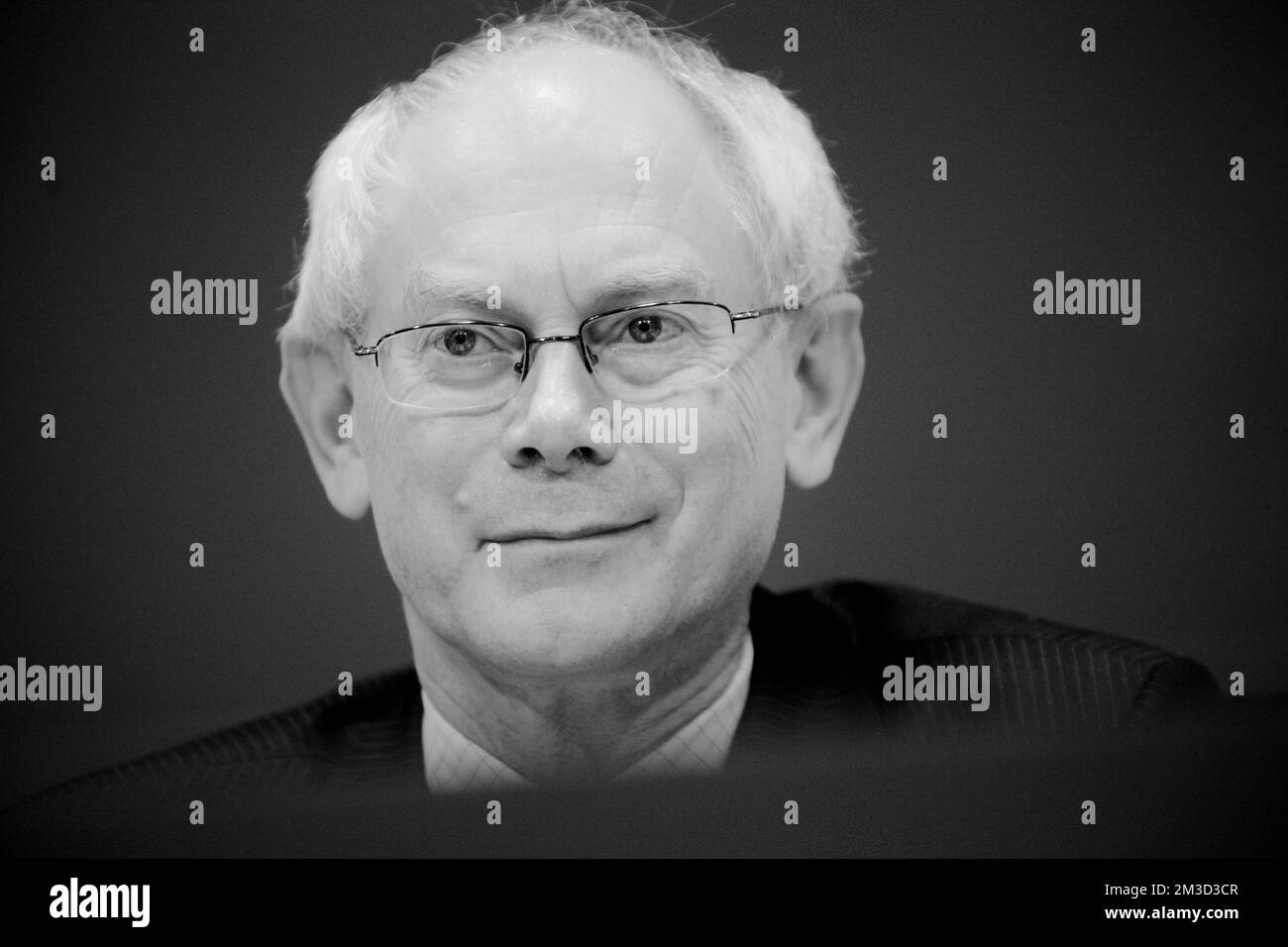 Belgian Prime Minister Herman Van Rompuy gives a press conference after his speech about the general budget the federal parliament in Brussels on 13th October 2009 Stock Photo